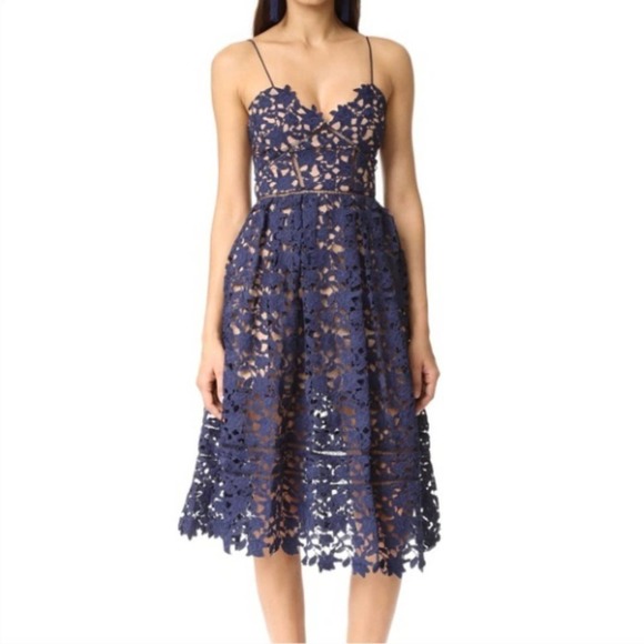 Self-Portrait Dresses & Skirts - Self-Portrait Azalea Midi Dress Navy Blue Floral Lace Sleeveless Dress Size 6